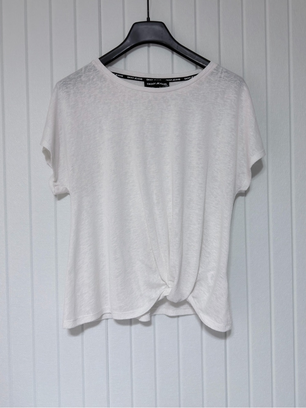 DKNY Off-White Sheer Short-Sleeve Twist-Front Tee